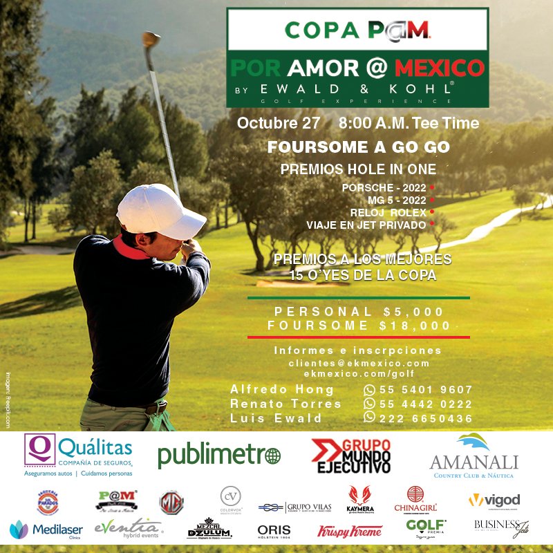 MundoEjecutivo's tweet photo. ¡Participa! Golf Experience, #PORAMOR@MEXICO

Tee Time 8:00 am, octubre 27 #byEWALD&amp;KOHL

#AMANALI #Netgolfing@ekgolfexperience. https://t.co/MrbNKqmMIz