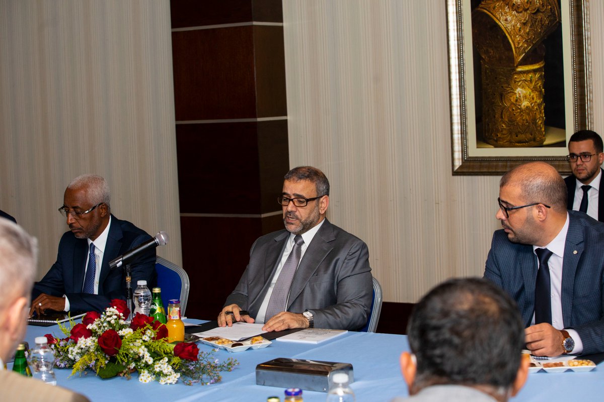 HCS_Libya's tweet photo. التقى رئيس المجلس السيد "خالد المشري" رفقة نائبيه السيد "مسعود عبيد" والسيد "عمر بوشاح" ومقرر المجلس السيد "سعيد كلا"ورئيس لجنة قوانين الانتخابات السيد" السنوسي القمي"، نائبة الأمين العام للأمم المتحدة السيدة "روزماري ديكارلو" ورئيس  البعثة الأممية السيد "يان كوبيتش".(4/1) https://t.co/lsjyjIc2sE