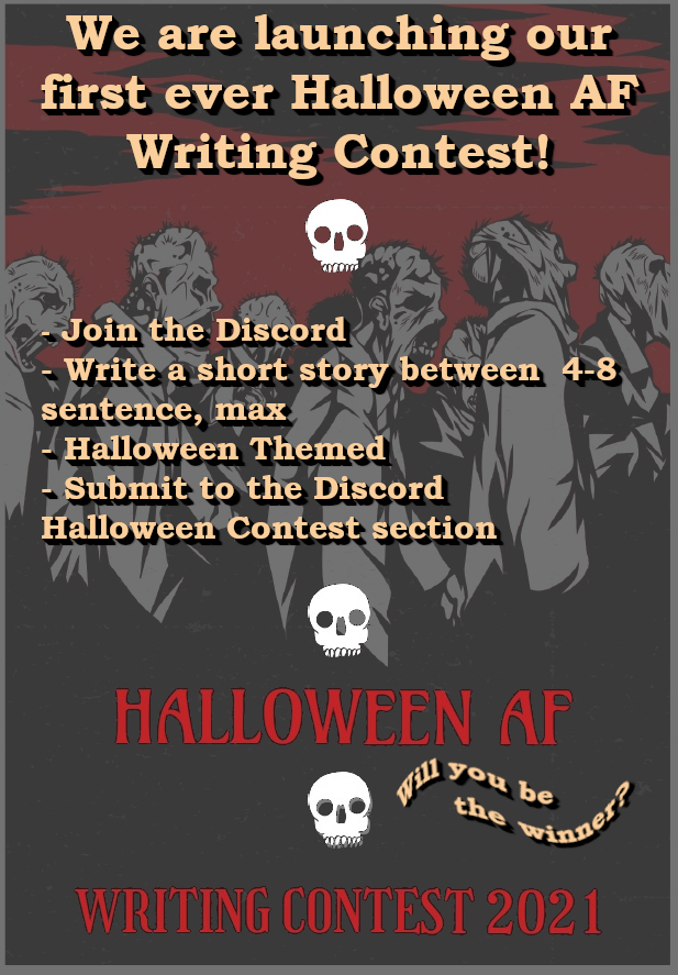 arcoffirestudio's tweet photo. We are launching our first ever Halloween AF Writing Contest!

Flex your writing muscles and do it in 4 to 8 sentences.

For more details check out the AFGN discord.

All Submissions need to be on the AFGN Discord (link below) 

#Contest 
https://t.co/s8rBw0nAYg https://t.co/Iw1qgLvVbV