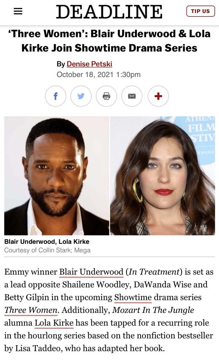 Honored to join the cast of Showtime’s THREE WOMEN based on the blockbuster book. We start shooting next week &amp; I have to say, it’s some pretty risqué stuff. Stay tuned! LOL. #shailenewoodley #dewandawise #bettygilpin #Showtime #2022 #lisadtaddeo #LauraEason