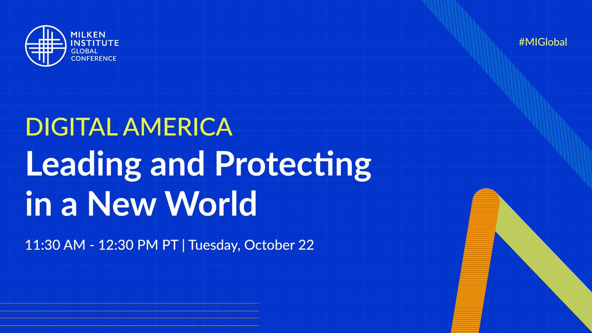 MilkenInstitute's tweet photo. How do you lead, serve, and protect in a digital world?

Watch now from #MIGlobal: https://t.co/ZJoNV7StTV https://t.co/irPIGegNxu