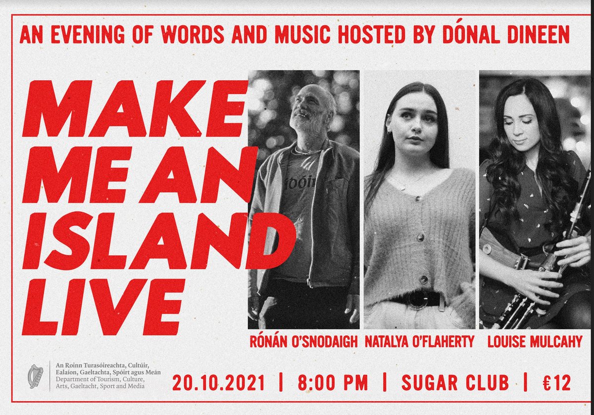 dineensparish's tweet photo. Big stuff happening in @sugarclubdublin tomorrow night.  Make Me An Island Live kicks off an autumn season of special events with music, words and a picture show from @natalyaofla @ronanosnodaigh @ArbutusYarns @mulcahy_louise  and myself. Tickets 12 https://t.co/8qQcCvAHYW https://t.co/hP3Sc4vEW3