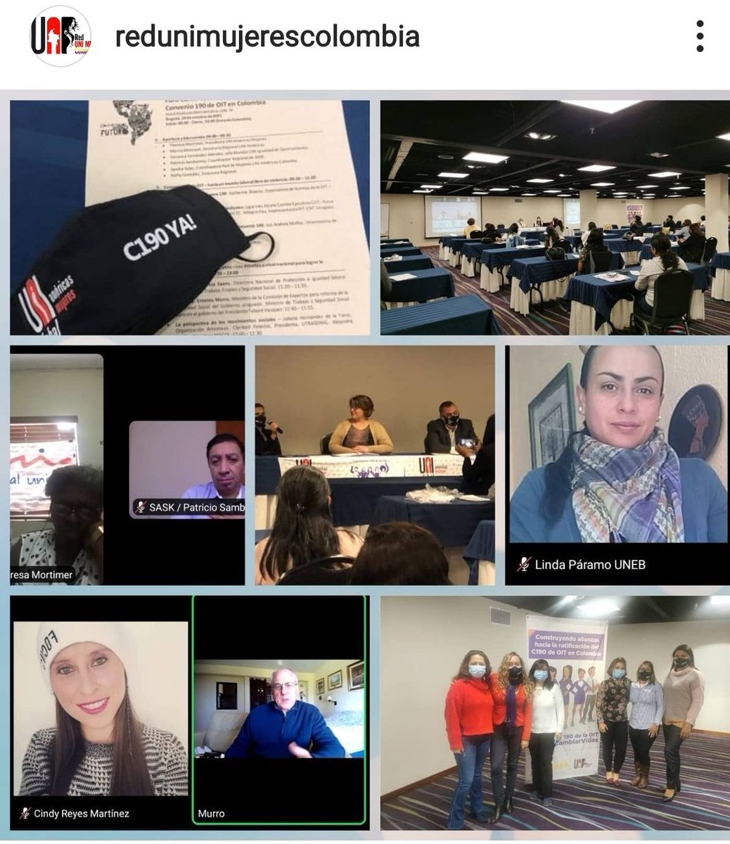 #AgendaUneb
Foro UNI "Construyendo alianzas hacia la ratificación del Convenio 190 de OIT en Colombia.¡Red UNI Mujeres Colombia presente! <a href="/uniamericas/">UNI Américas</a> <a href="/uni_equal/">UNI Equal Opportunities</a> <a href="/unebcolombia/">UNEB</a> <a href="/marcio_monzane/">Marcio Monzane 🇧🇷🇨🇴🇺🇾</a> <a href="/lindaparamof/">Paramo77</a> <a href="/cindyreyes/">Cindy Reyes</a> <a href="/acebnacional/">ACEB</a> <a href="/Brinks/">Brink's</a> <a href="/Sintrabancol_/">SindicatoBancolombia</a> <a href="/lilipala28/">Liliana Palacios</a>  <a href="/sophyeo19/">Sofia Espinosa Ortiz</a>