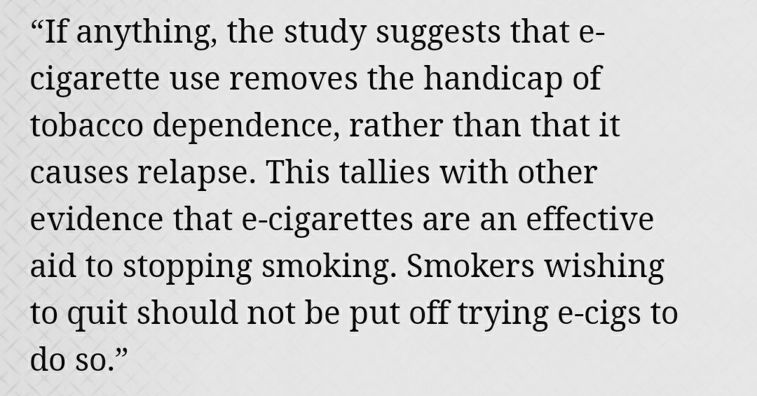 TheIBVTA's tweet photo. "The press release badly misreports the study findings. It says that ‘smokers who quit but substitute #ecigarettes are more likely to relapse’, but this cohort study found no such effect" Expert reaction by Prof Peter Hajek to latest study on #vaping :  https://t.co/CJRjwy5KJD https://t.co/tiUPp2Hna0