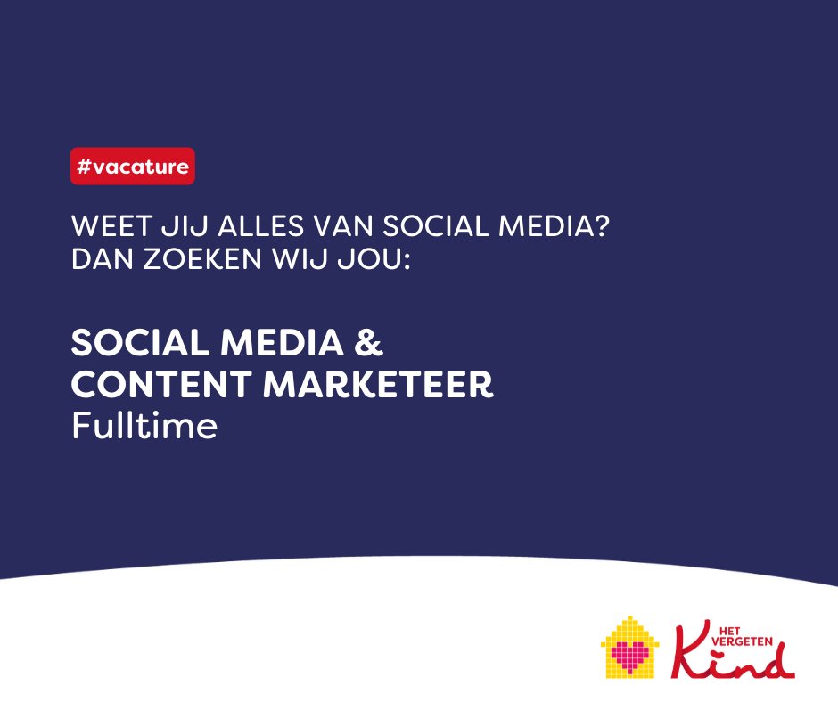 HetVergetenKind's tweet photo. KOM JIJ BIJ ONS WERKEN? 
📢 Wij zijn op zoek naar een ervaren Social Media &amp; Content Marketeer
👉 Heb je zelf interesse of ken je iemand voor wie deze functie geschikt is? Laat het ons weten en reageer dan snel op deze vacature!
https://t.co/PEarm1QXgy
#vacature #hetvergetenkind https://t.co/ywj9LJcvFR