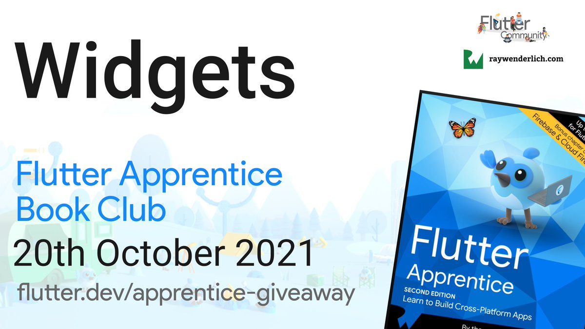 FlutterDev's tweet image. 💻✨ Grab your copy of Flutter Apprentice 🦋 and learn with us 🤓 It's not too late to join our online book 📚 club (23,000 readers so far!)
Oct 20: We review Ch. 3 & 4 and answer your Widget questions → goo.gle/3lRrGbo