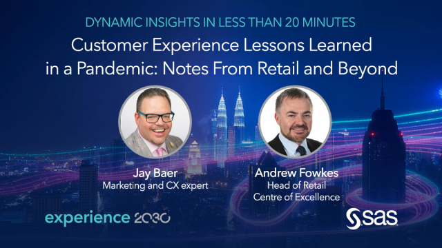 October 28 at 10:30 a.m. ET / 3:30 p.m. CET – Customer Experience Lessons Learned in a Pandemic: Notes From Retail and Beyond. Join SAS' Andrew Fowkes for this Jay Baer webinine – dynamic insights in less than 20 minutes. #CX #SASwebinar bit.ly/3aQbMaX