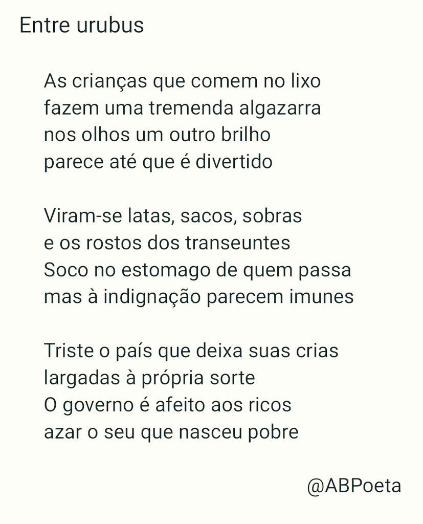 ABPoeta's tweet photo. #Poesia #ABPoeta
#ForaBol卐onaroGenocida
#ForaBolsonaroUrgente
#FORABOLSONARO #impeatchmentjá #lixo #fome #sobra #pobreza #pobre #ImpeachmentDeBolsonaro #famintos #miséria #miseráveis #moradoresderua #moradoremsituaçãoderua #criançaderua #caminhãodelixo #lixão #coletores #xepa https://t.co/nSXIPCUHLV
