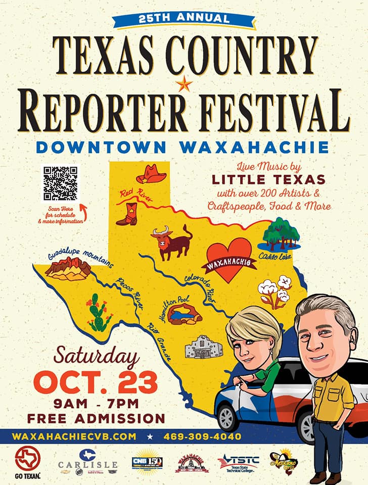 texorganguy's tweet photo. See you Saturday at the 25th Annual Texas Country Reporter Festival in Waxahachie! I'll be performing the Anthem  at 10am, and visiting with people near the main stage for a while after that. Let me know if you plan to go! @TCRbob @TCR_Bob @Waxahachie_WDMA @HachieChamber #TCR https://t.co/DTgzNHsF5U