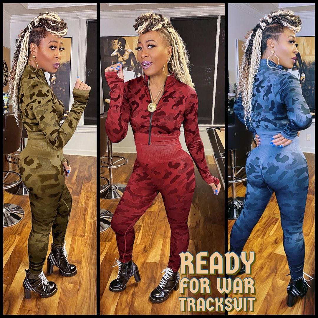 GrittySoul's tweet photo. Three’s a charm!😍 Get your “Ready for War Tracksuit” in green, red , Charcoal gray, or all three! A #grittygirl can never have too many options! 😜

🛍https://t.co/VImjAtVbkF

#GrittySoul #Clothing #Shop #Earrings #Jewelry  #Style #Fashion #Pants #Shirts #Tops #Tracksuit https://t.co/wGbkSsNA7Y
