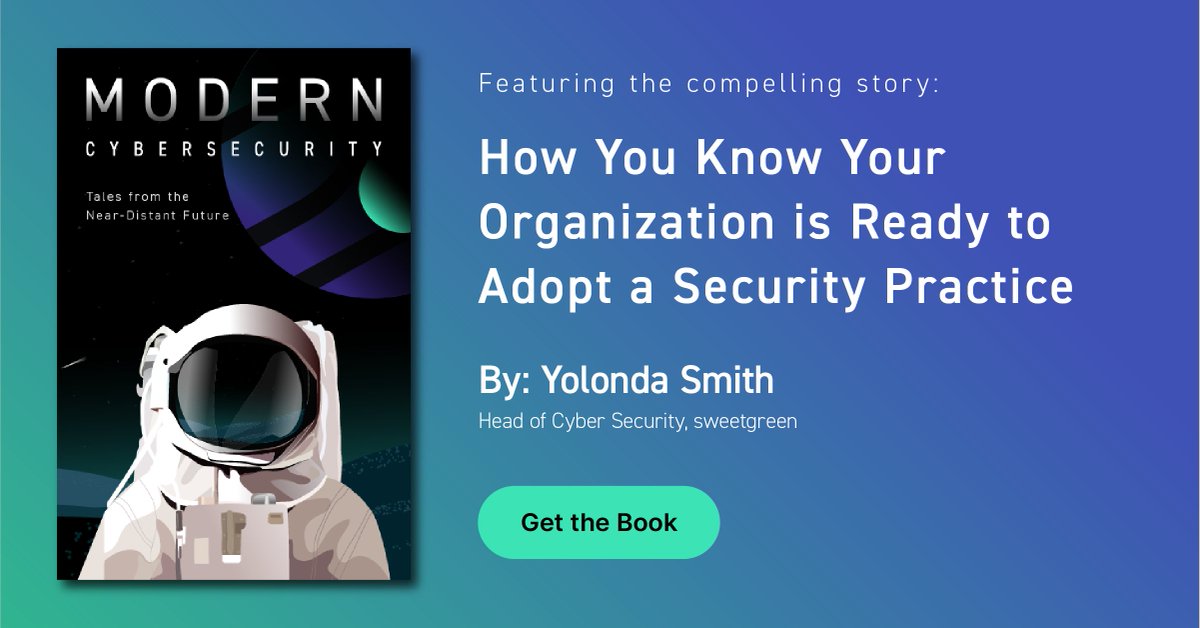 jupiterone's tweet photo. New book release this morning, "Modern Cybersecurity: Tales from the Near-Distant Future", including a chapter by Yolonda Smith, @sweetgreen. Available on @amazon or as a free download. https://t.co/cntEj27K5B #cybersecurity #security #modernsecurity #securitypractice https://t.co/Dzw13GhLUv