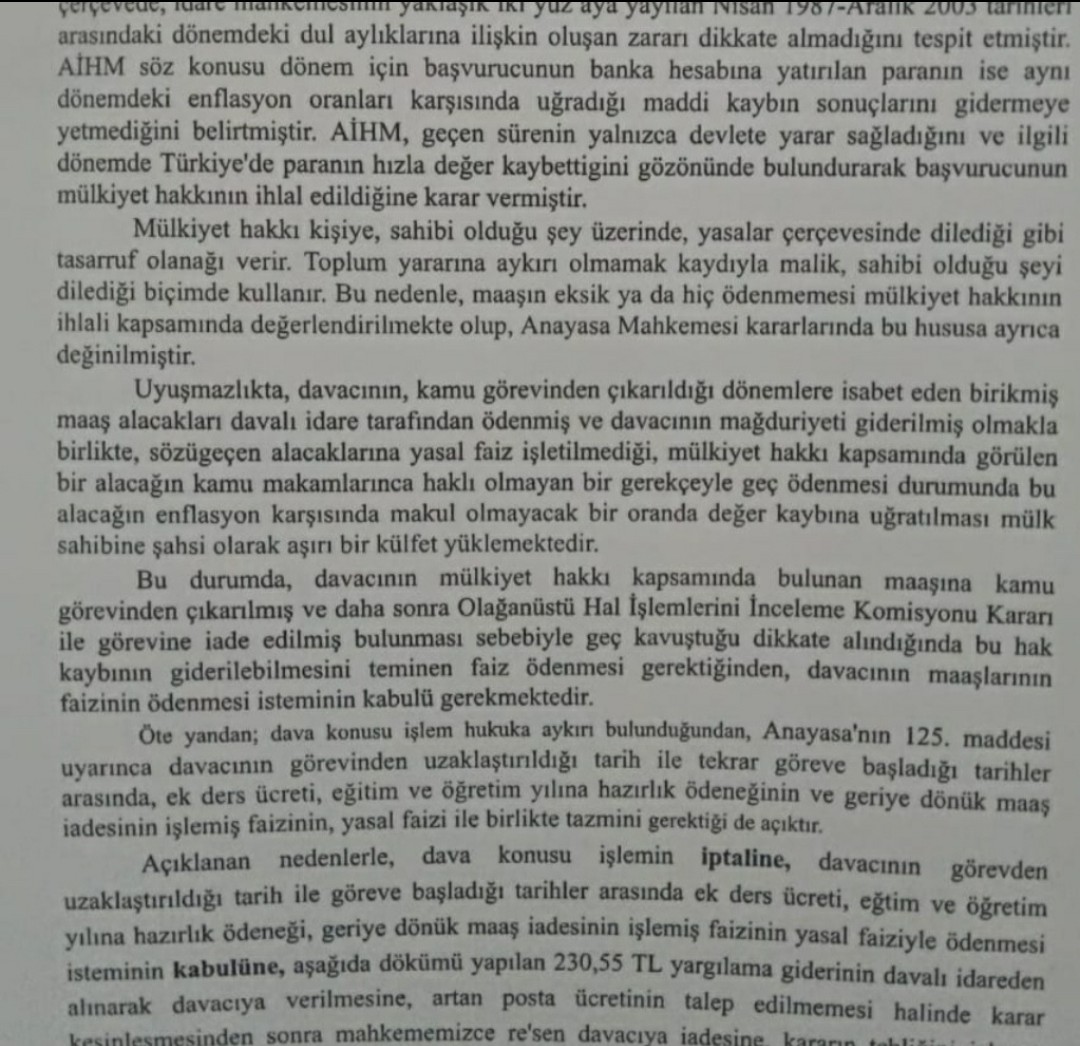 insan_hukuk's tweet photo. İdare Mahkemesi; KHK ile ihraç sonrası göreve iade edilene ek ders ücretleri, eğitim öğretim yılı hazırlık ödenekleri ile geriye dönük ödenen maaşların faizi FAİZİYLE ödenmesi gerekir. https://t.co/FWDrspXrWB
