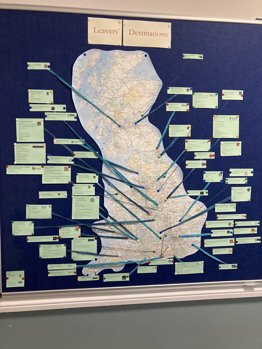 Borlase6th's tweet photo. The 2021 leavers’ destination map is finally finished! Incredibly proud of our leavers for their hard work and resilience and in awe of what they have achieved #followthingsworthy https://t.co/vbNcO4TeT6