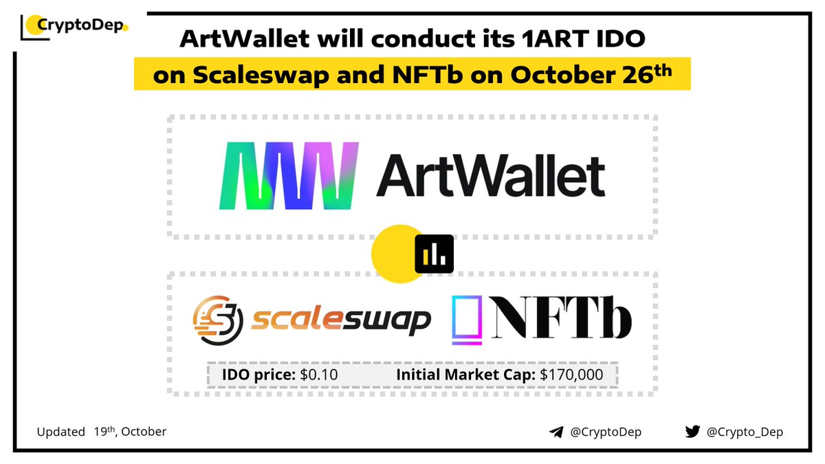 Crypto_Dep's tweet image. ⚡️@Art_wallet will conduct its #1ART IDO on @Scaleswapio $SCA and @Nftbmarket $NFTB on October 26th

#ArtWallet provides the ultimate solution for storing and owning NFTs with the simple gateway to the most reputable #NFT marketplaces. 

👉