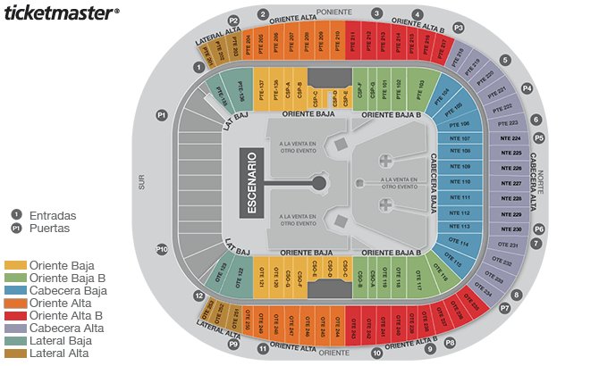 DR_CHIDO_'s tweet photo. #Coldplay ahi esta el mapa del concierto en BBVA en Monterrey. Escenario del lado del cerro de la silla (sur) oriente(OTE/CSO) abajo, poniente(PTE/CSP arriba. Imagen tomada de la pagina de Ticketmaster https://t.co/qjPo06BwJM