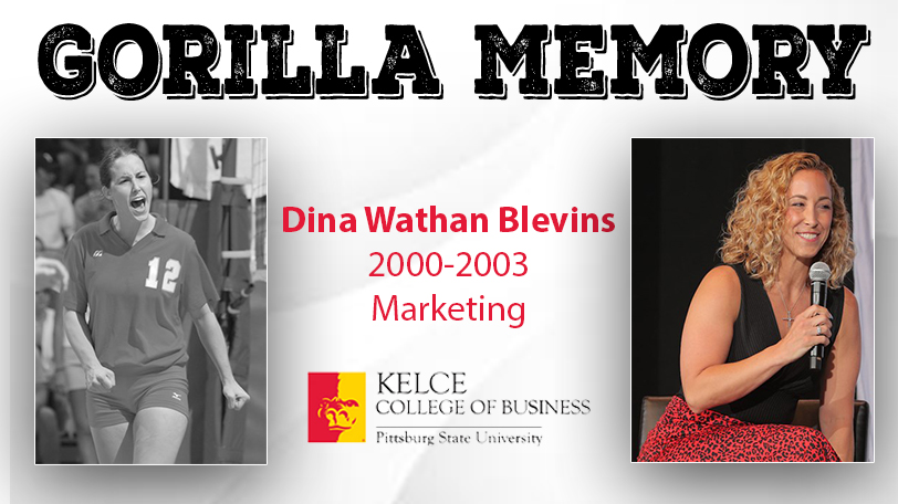 This week's <a href="/pittstatekelce/">Kelce College of Business</a> Gorilla Memory is Dina Blevins.

Blevins was a <a href="/GorillasVB/">Pitt State Volleyball 🏐</a> player from 00-03. She set 8 school records &amp; is a member of the PSU &amp; MIAA HOF's.

Dina is currently in her 17th season with the KC Royals as the Director of Community Investments and Alumni.
