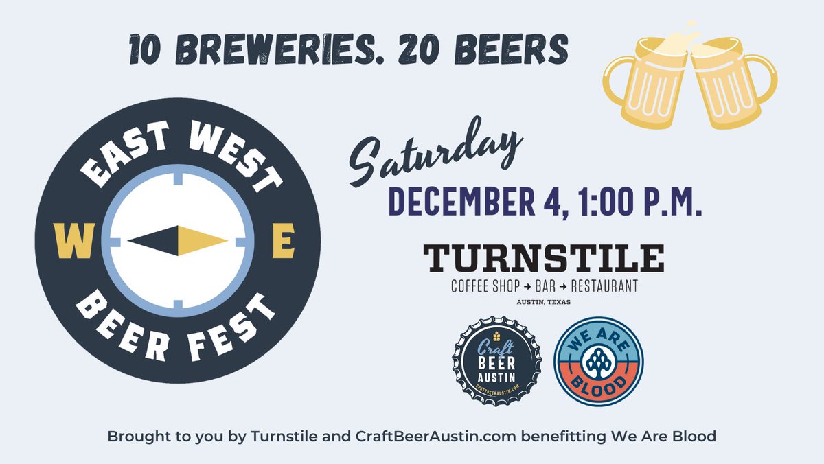 EWBeerFest's tweet photo. Save the date! Ticket sales will go live soon! @CraftBeerATX @TurnstileBrews @WeAreBlood #EWBF #ewbeerfest #eastwestbeerfest #craftbeeraustin https://t.co/Ns1XJ6N7ci