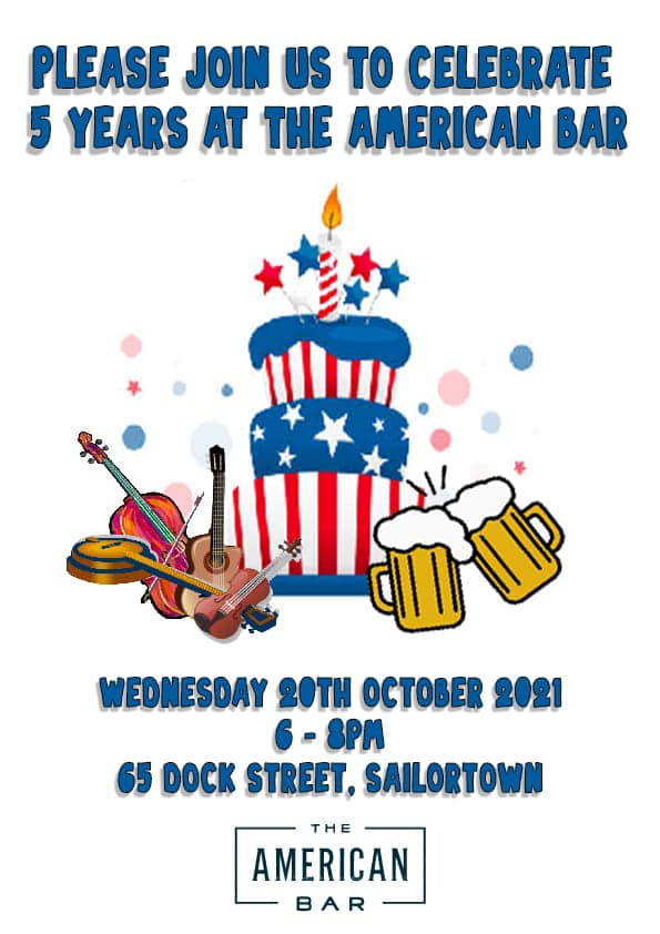 We’ll be singing and playing in <a href="/The_AmericanBar/">The American Bar</a> tomorrow between 6 and 8 tomorrow to celebrate the 5th birthday of a wonderful pub. Come join us for some celebrating and pints!