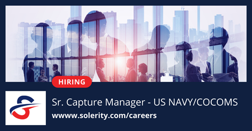 SolerityInc's tweet photo. Solerity is #hiring a Sr. Capture Manager that can lead new business growth across US NAVY and COCOMS. Join our team in Reston, VA today: https://t.co/odLiee45pC #BusinessDevelopment #CaptureManager #Navy #COCOMS https://t.co/xN8dfvExuh