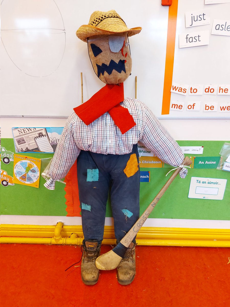 crossns1854's tweet photo. Our entry to #ThePumpkinPatch Scarecrow competition.  We will miss him when it's time for him to leave the classroom! @bordbia @teagasc https://t.co/IIrcWD569E
