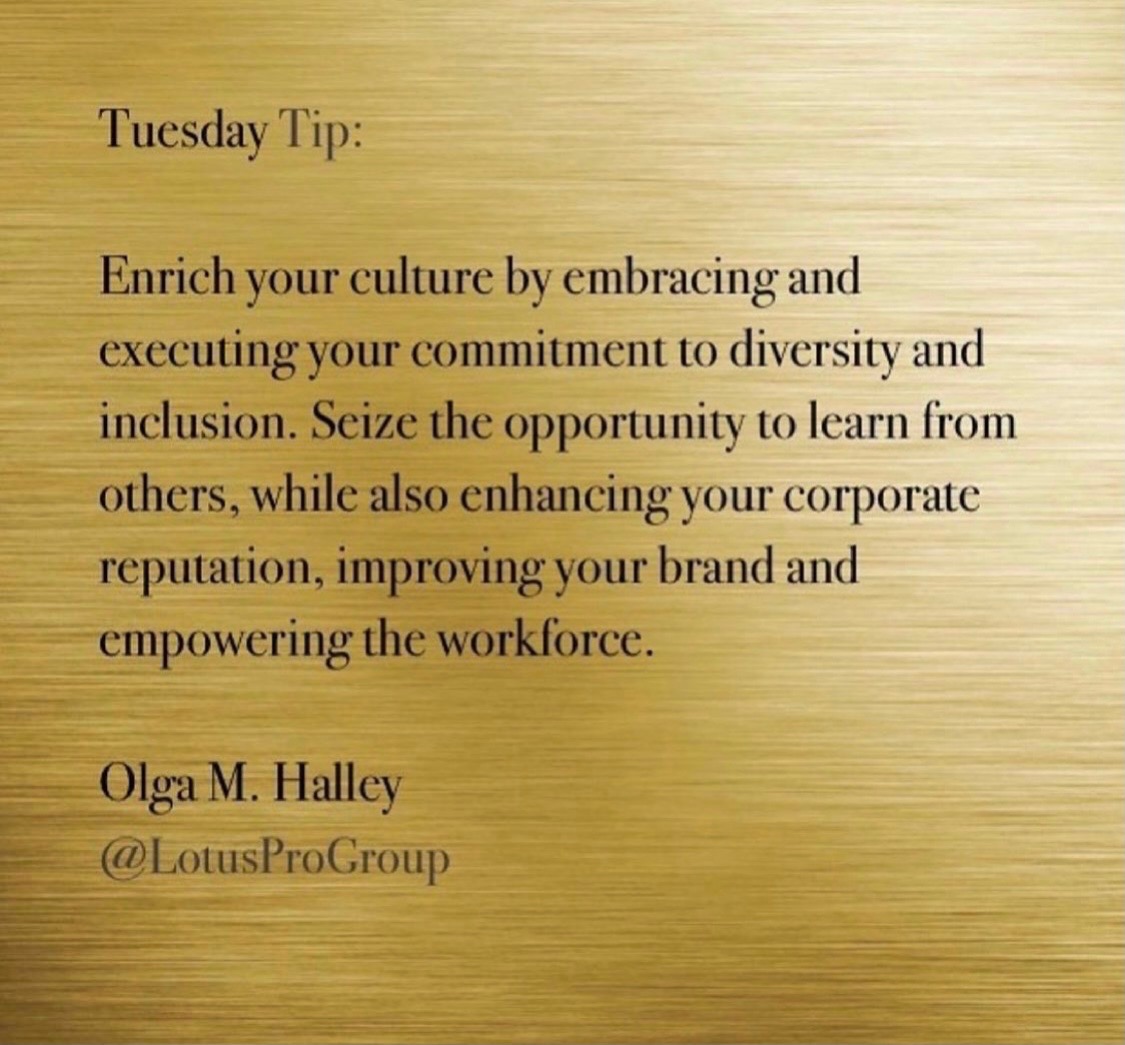 LotusProGroup's tweet photo. Today’s #TuesdayTip is about embracing, committing, and executing diversity, equity, and inclusion in the workplace.
#LPG #talentmanagementconsultants  #hr #humanresourcesmanagement #talentacquisition #knowledgeispower #shareknowledge #life #advice  #culture #diversity #inclusion https://t.co/VghNFyXD3k