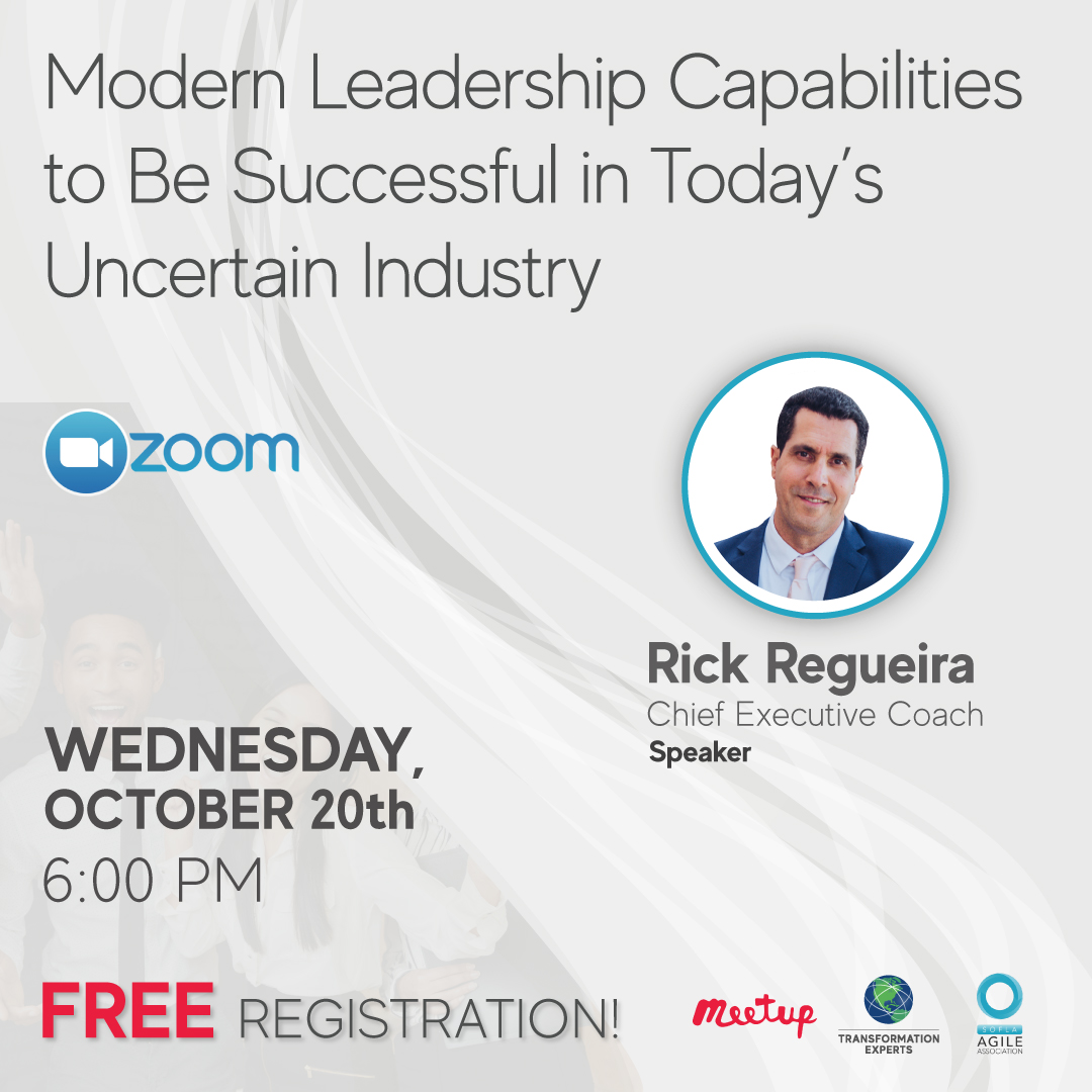 Agile_TE's tweet image. What are the leadership capabilities that equip leaders to succeed when facing unsettling times? 
Find out tomorrow at 6:00 pm EDT during our SFAA FREE Agile Meetup. 

teculture.com/event-details/…

 #StayAgile #TransformationExperts #agileleaders