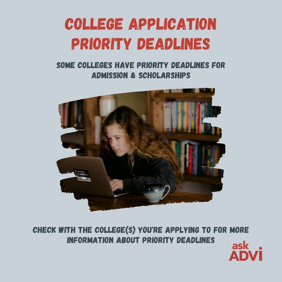 As you work through your college applications, be sure to stay on top of submission deadlines! Some colleges have priority deadlines for admissions decisions and scholarship eligibility. Check with the college(s) you’re applying to for the best time to submit your application.
