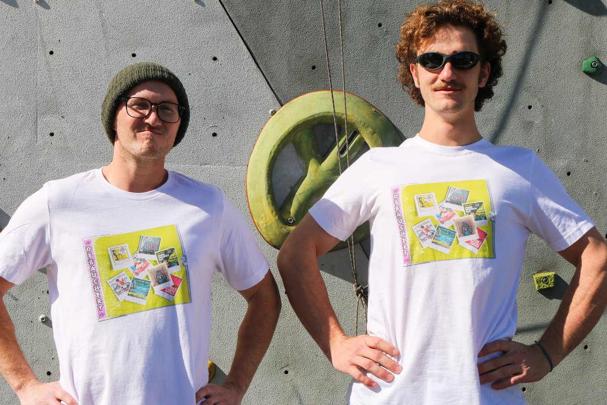 BaseCampReno's tweet photo. The moment you've all been waiting for...... Decade of Debauchery limited edition t-shirts are finally here!!! 🔥 🔥

They're $24 and sold at our front desk. If Dutch and Sam's model poses don't sell you on them, we don't know what will. Come snag yours before they're gone! 📀 https://t.co/jwkXQvle7M