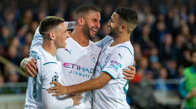 FlashscoreKE's tweet photo. #ManCity has tonight thrashed club #Brugge 5-1 in a 
#UEFA #ChampionsLeague match, with Mahrez scoring 2 #goals for his side. https://t.co/hvsi6wHhhK
