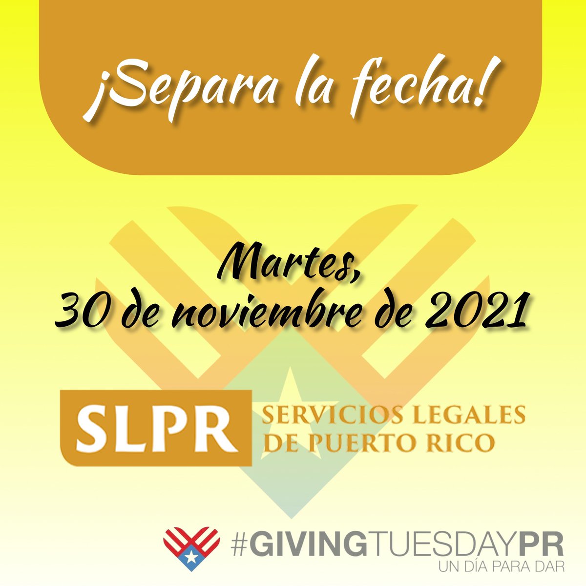 slprinc's tweet photo. Anota la fecha del martes, 30 de noviembre en tu calendario para que apoyes a la justicia social en Puerto Rico en Giving Tuesday 2021.  ¡Servicios Legales de PR y nuestros miles de clientes necesitan tu apoyo! https://t.co/71VYYL09NL