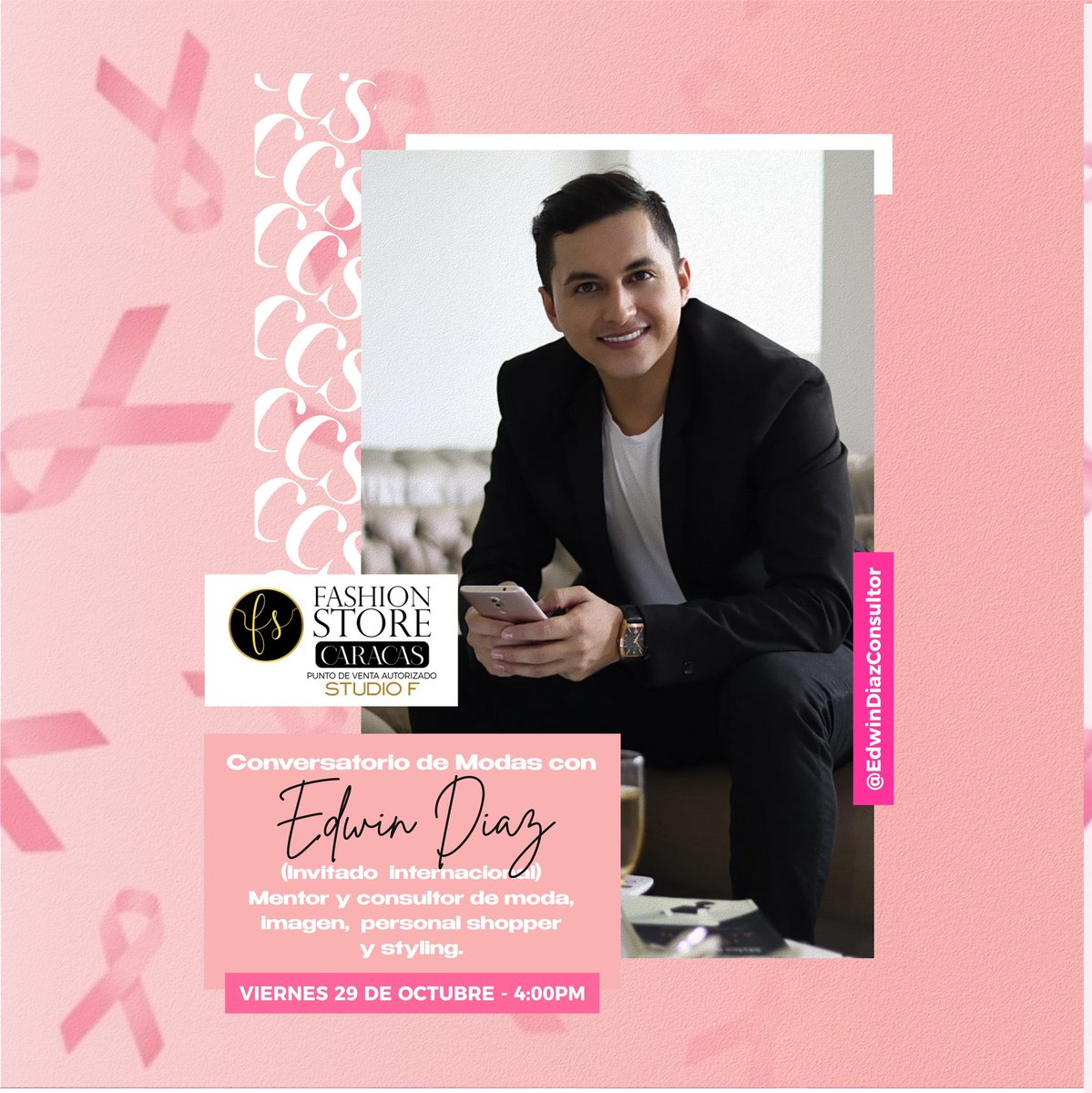El 29 de Octubre también disfrutaremos de un conversatorio de la mano del Mentor y Consultor en Moda, Imagen y Styling, Edwin Díaz  ✨

¡Tenemos muchas sorpresas para tí! 🤩

¿Están preparados para comenzar a cambiar tu estilo? 🤔