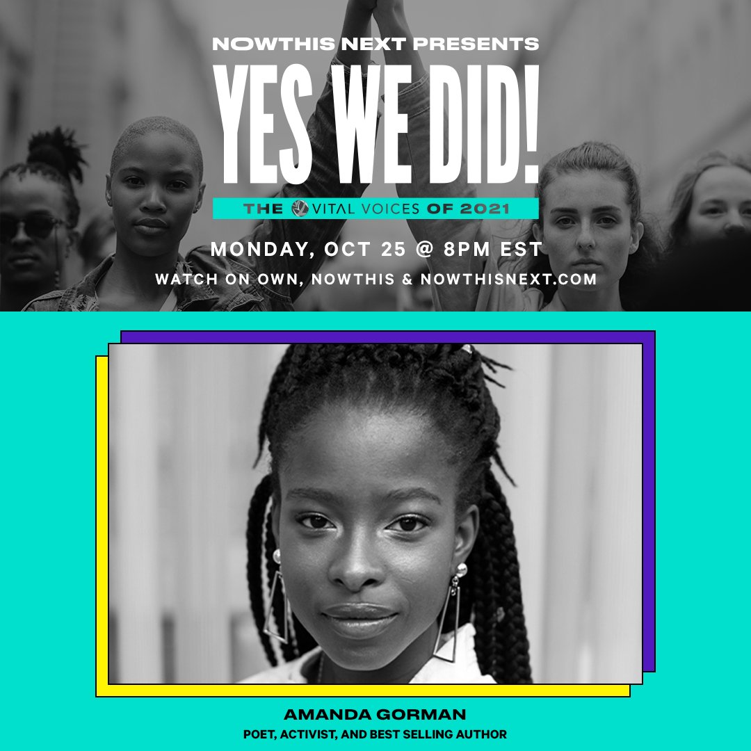 nowthisimpact's tweet photo. Join us in celebrating incredible changemakers at NowThis NEXT presents YES WE DID! The Vital Voices of 2021. Airing here on NowThis and on @OWNTV this Monday Oct. 25 at 8pm EST. Visit https://t.co/rt4Nxqu5nb to RSVP now! (In partnership with @VitalVoices) https://t.co/EgCyDDJw9o