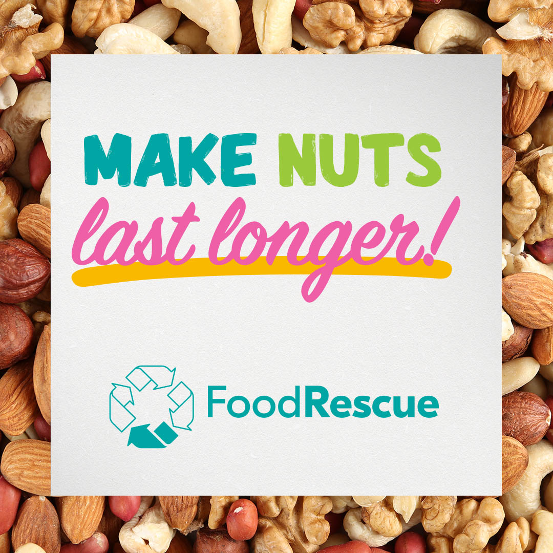Store nuts in the fridge or freezer to keep them fresher longer. Find new ways to use up what you have so less goes to waste. #FoodRescue #OurPart #WasteReductionWeek