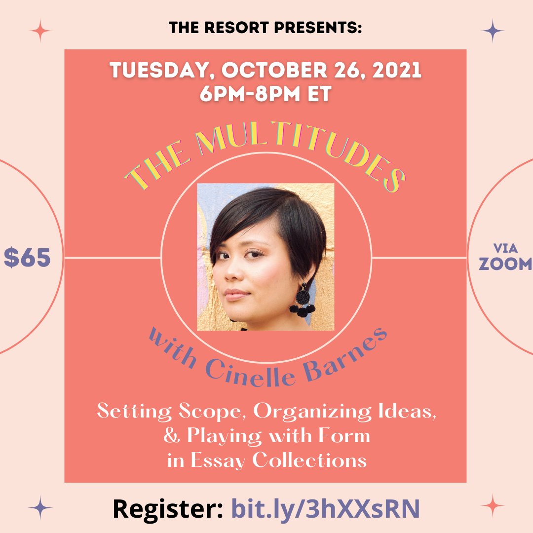 TheResortLIC's tweet image. Two days left to register for Tuesday's class with Cinelle Barnes! If you're working on an essay collection, you won't want to miss this. REGISTER here: us02web.zoom.us/webinar/regist…