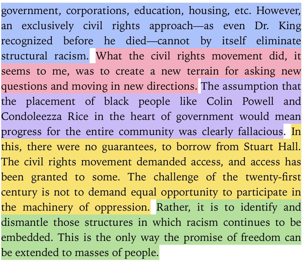 queersocialism's tweet photo. angela davis, from abolition democracy:

“the challenge of the twenty-first century is not to demand equal opportunity to participate in the machinery of oppression. rather, it is to identify and dismantle those structures in which racism continues to be embedded.“ https://t.co/MT2J9HhRAx