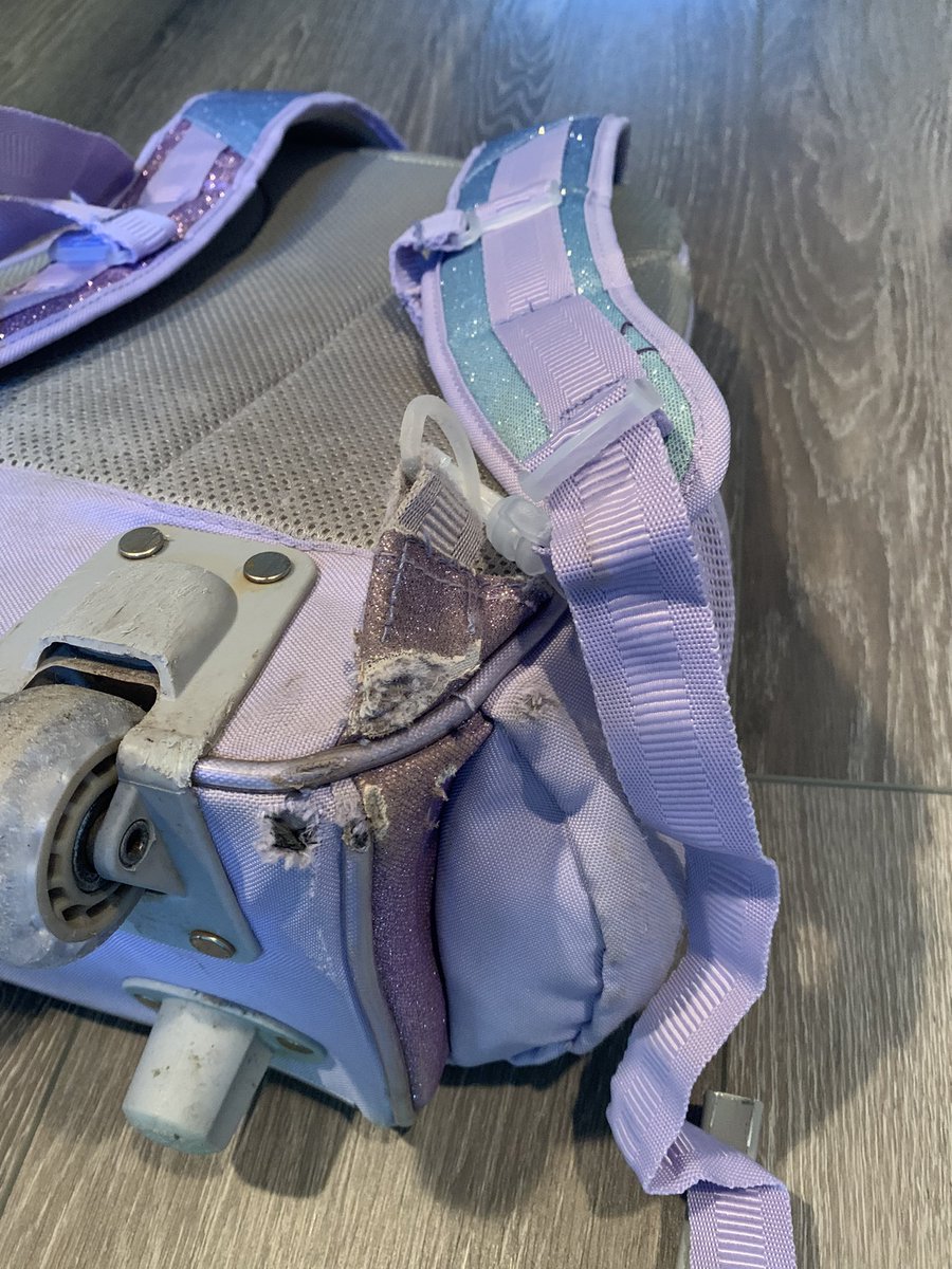 leimans's tweet photo. @PotteryBarnKids really disappointed in the quality of my daughter’s backpack. Today the handle broke off (and this is in addition to the damage on the bottom just from everyday rolling). Anything you can do to help? https://t.co/TCZOWZStqC