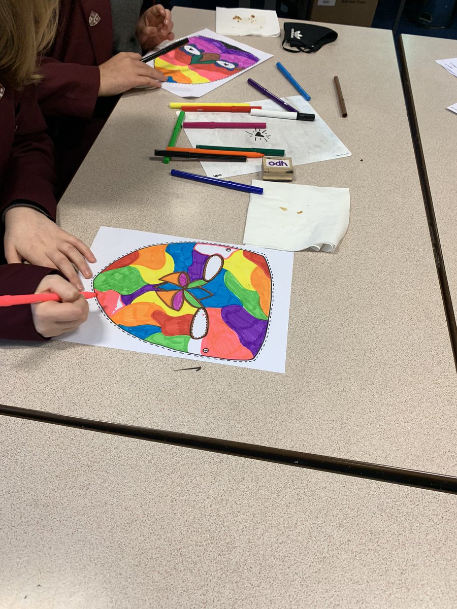 DownsMattison's tweet photo. Brilliant turnout to humanities club tonight. Year 8s designed their own masks inspired by the Dogon mask festival that occurs every year to celebrate events in Mali @RSHS_HighSchool #blackhistorymonth #humanitiesclub https://t.co/VG3fAtqbGO