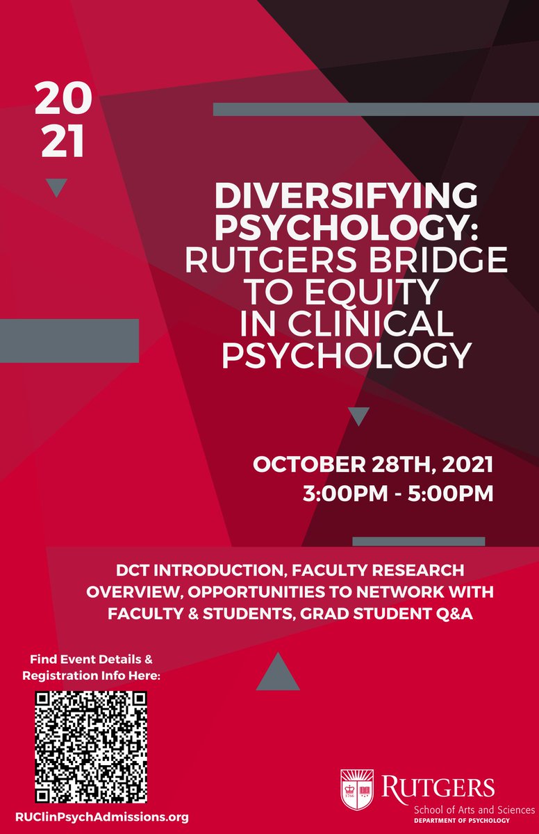 Jessica Hamilton (@jhamiphd) on Twitter photo Interested in applying to the <a href="/rutgers_psych/">Rutgers University- Psychology Department</a> Clinical PhD program? We are hosting our inaugural Rutgers Bridge to Equity in Clinical Psych Admissions Open House event on October 28th from 3-5! The event will feature lab breakout rooms and student Q&A! ruclinpsychadmissions.org Interested in applying to the <a href="/rutgers_psych/">Rutgers University- Psychology Department</a> Clinical PhD program? We are hosting our inaugural Rutgers Bridge to Equity in Clinical Psych Admissions Open House event on October 28th from 3-5! The event will feature lab breakout rooms and student Q&A! ruclinpsychadmissions.org