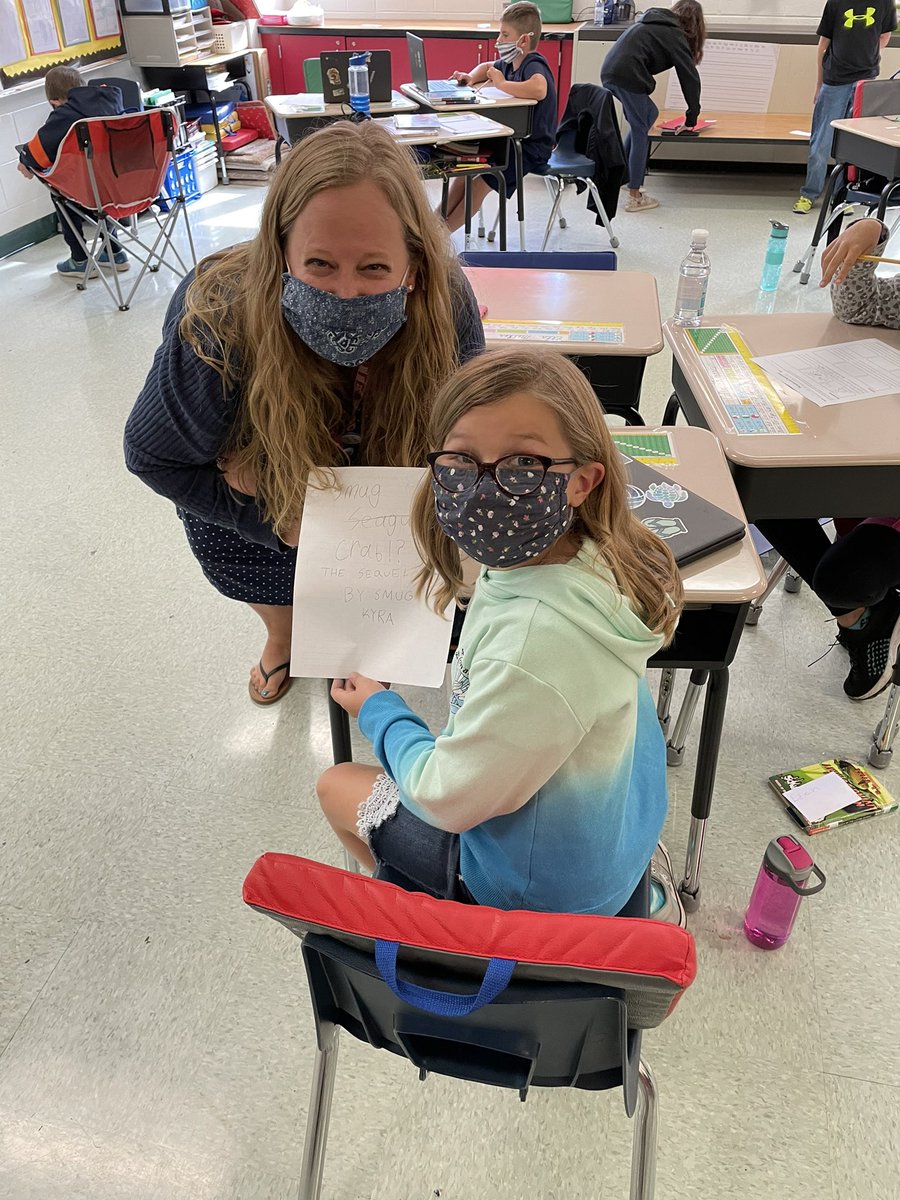 bgsbailey's tweet photo. Thanks @Mrs_McHugh for popping in today to checkout our @_maddiefrost reading centers this week in preparation for her virtual visit on Friday! This student has some gray seagull facts so far to go along with Smug Seagull! https://t.co/qmNpiac43Q