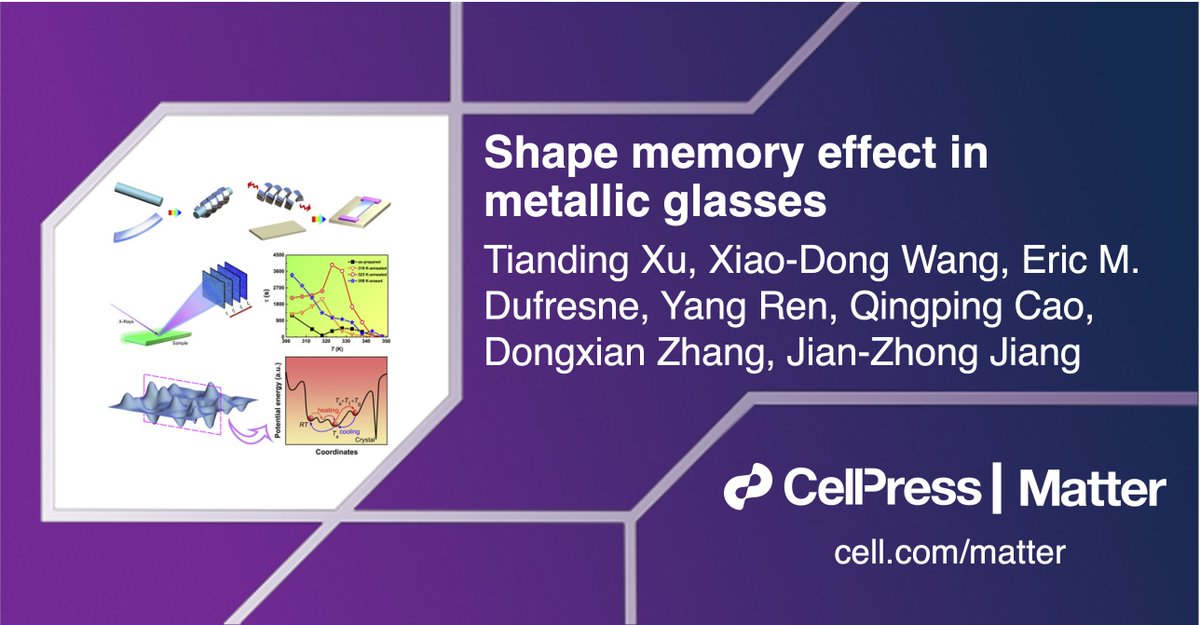 Matter_CP's tweet photo. Jian-Zhong Jiang & Xiao-Dong Wang @ZJU_China lead this work on the shape memory effect in metallic glasses! First author Tianding Xu (@Amorphonon) w/@EricMDufresne @argonne
Check it out in #MatterIssue28: https://t.co/iMVmyVTRBT https://t.co/D3t3HxtRGY