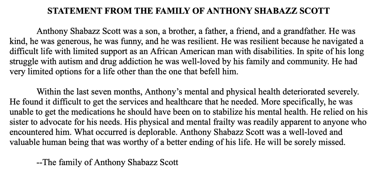 macfathom's tweet photo. The family of Anthony Scott has released a statement: https://t.co/X6PkbPUraM