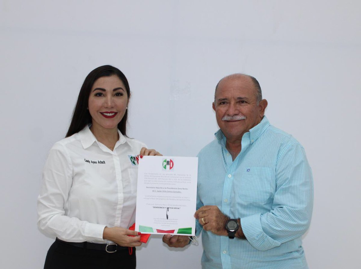 Otorgué el nombramiento de Secretario Adjunto a la Presidencia con representación en la zona norte a Javier Felix Zetina González. Estoy segura de que su trabajo vendrá a reforzar a nuestro partido por sus conocimientos y compromiso priista.

#Revolucionarios 
#FuertesYUnidos