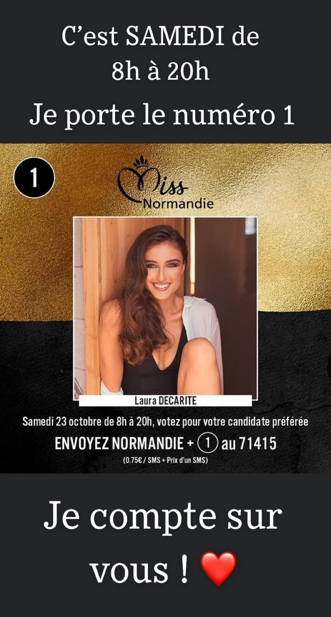 LauraDecarite's tweet photo. Rendez-vous samedi ✨
Je porte le numéro 1 ! 
N’hésitez pas à partager ! 

#missnormandie #MissFrance2022 https://t.co/TY6udujfTG
