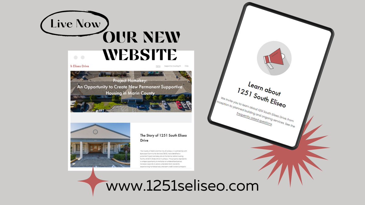 MarinHHS's tweet image. We&apos;ve launched a new website (1251seliseo.com) to provide detailed info on the potential #ProjectHomekey site at the former skilled nursing facility at 1251 S. Eliseo Drive in Larkspur. Learn about the project from inception to planned building and ongoing services.