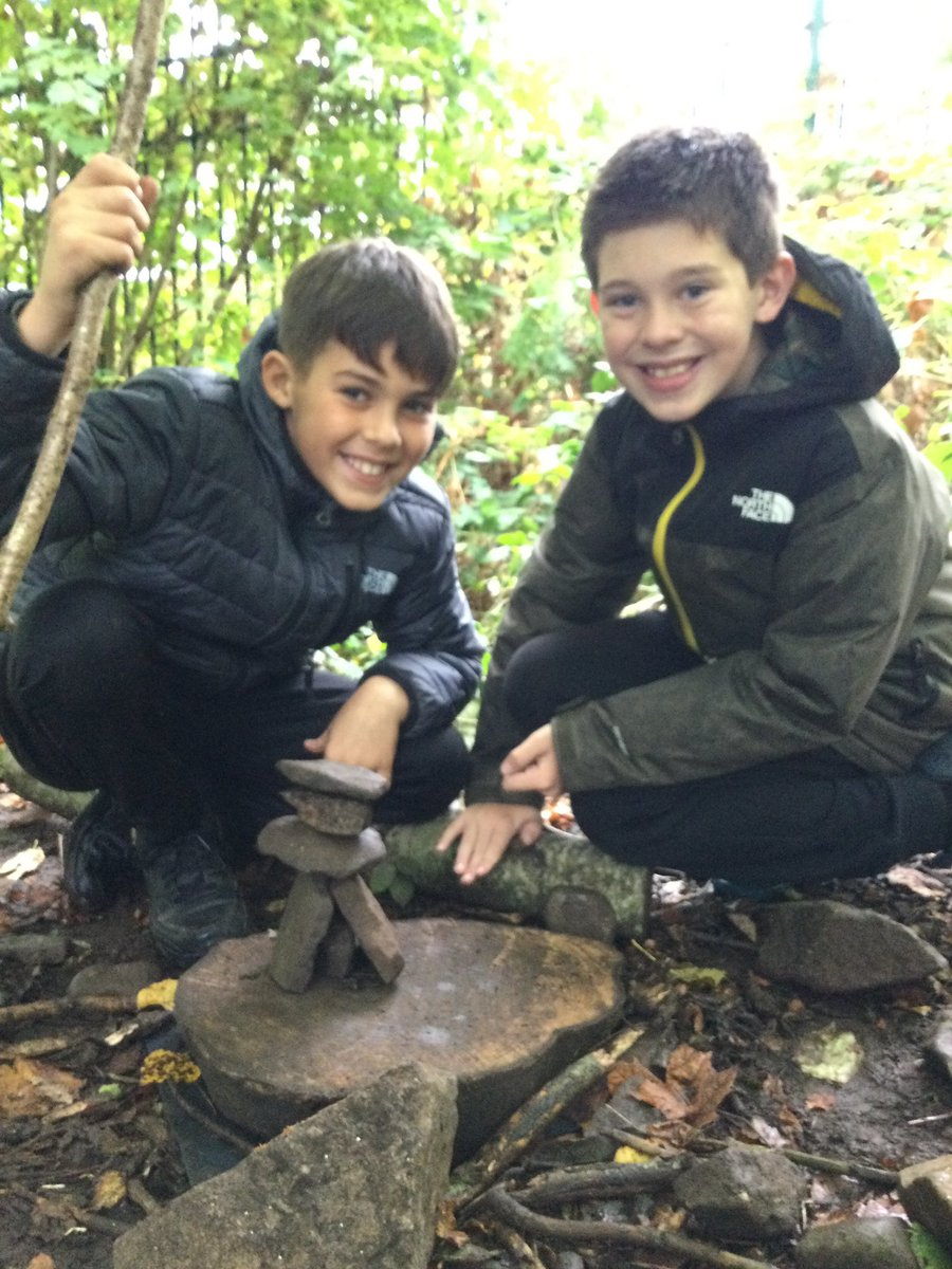PPSMrCleaves's tweet photo. A wonderful morning in the very damp forest classroom making rock statues based on the art work of English born artist Ted Harrison who moved to the Yukon. The stone statues are Inuit statues called Inukshuk. @PPSExpresiveArt #PentrepoethProud #PPSAllaboutlearning https://t.co/pHrsxhhyKp