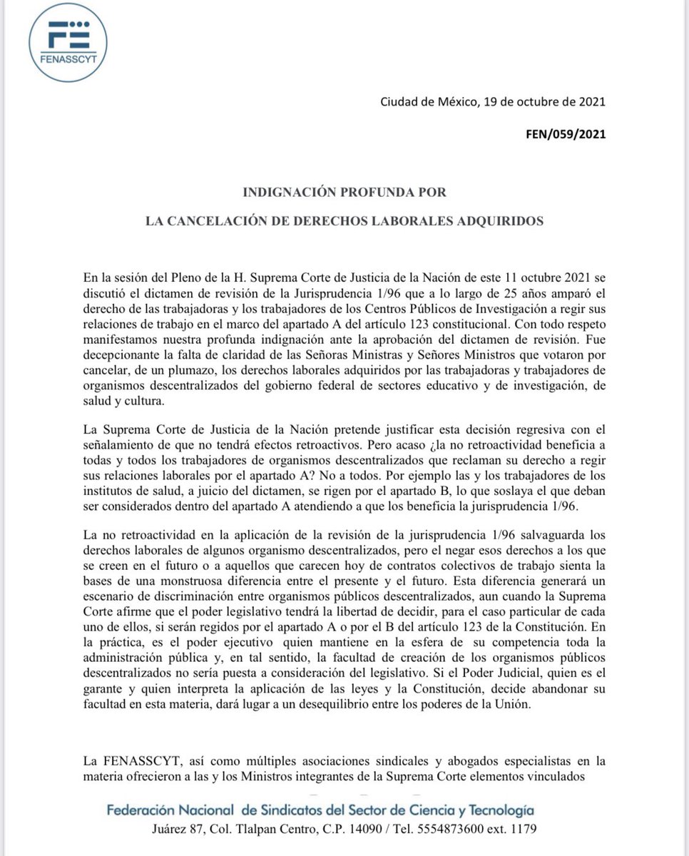 NahualSutciesas's tweet photo. Posicionamiento de la #FENASSCYT sobre la sustitución de la jurisprudencia 1/96 por parte de la @SCJN https://t.co/jhhlXL11im