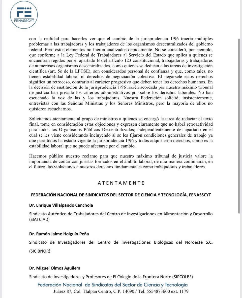 NahualSutciesas's tweet photo. Posicionamiento de la #FENASSCYT sobre la sustitución de la jurisprudencia 1/96 por parte de la @SCJN https://t.co/jhhlXL11im