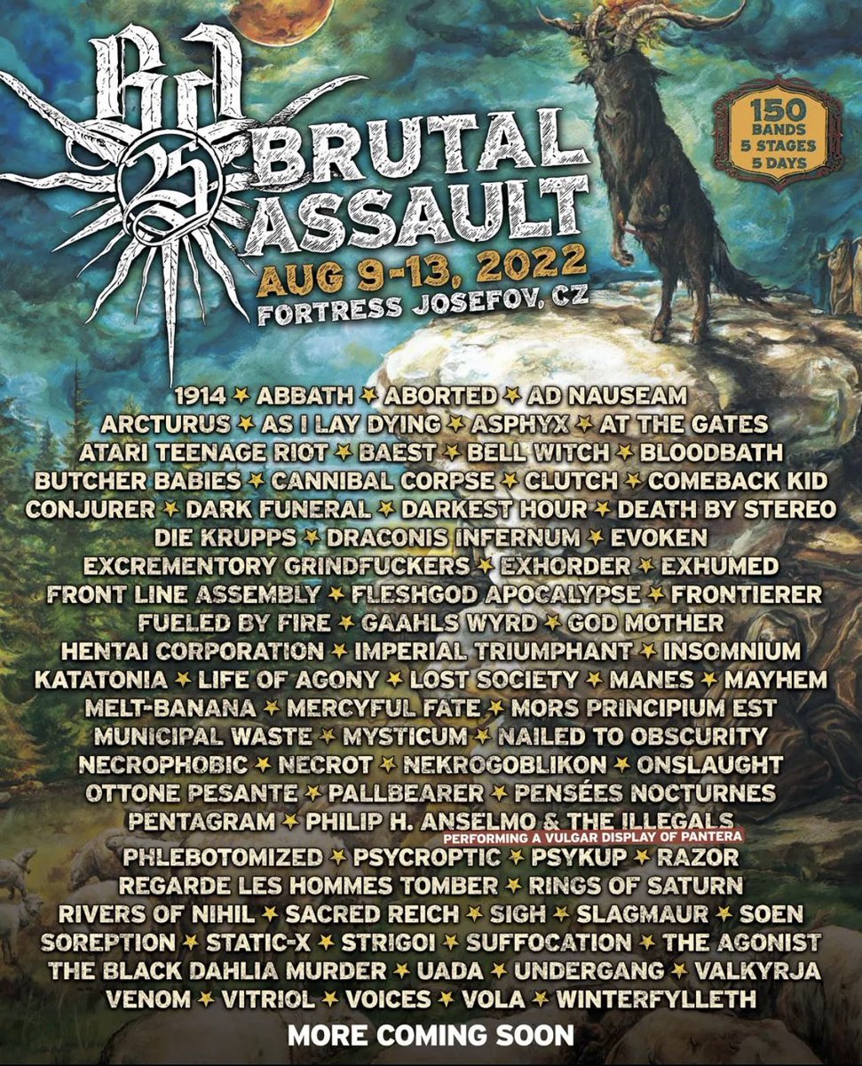 TRexxEnt's tweet photo. Brutal Assault 2022 🤘 80 bands confirmed - more to come 🔥 Stay tuned for more info. See you there! #metal #festival #festivals #festivallife #musicfest #musicfestival #atr #trexxentertainment #alphatroodonrecords #live #deathmetal #deathcore #metalcore #music #livemusic #trexx https://t.co/GymqI6ajR4