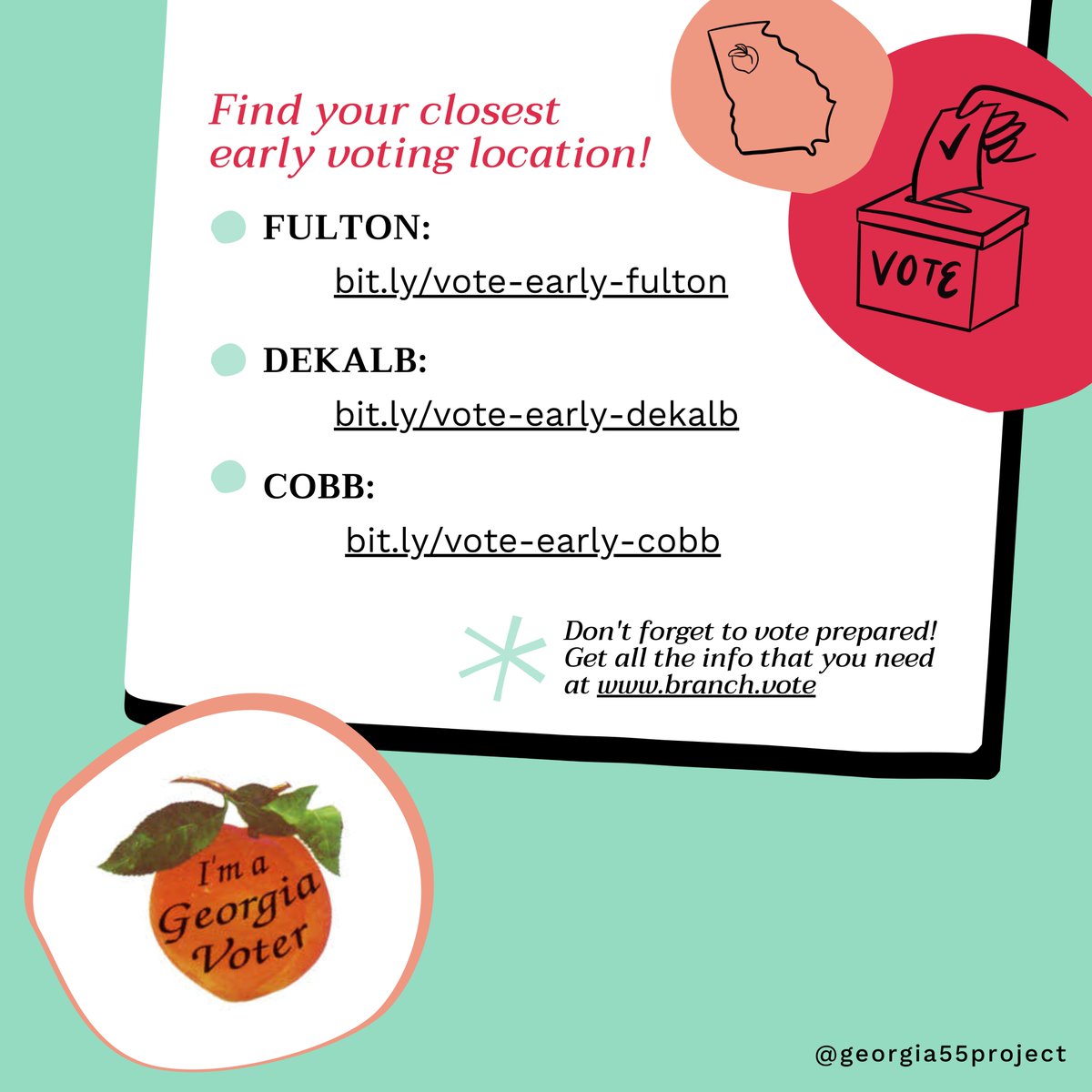 ga55project's tweet photo. Your weekly agenda has arrived 📣 Don't forget: you only have one more weekend offering if you can't make it to the polls during the work week! ✍🏼🗓️ #atlantaelections 

👉🏼Make your plan to vote at https://t.co/aX85j5CYEe (links in bio) 🗳️ https://t.co/0YKtZo4bJ6