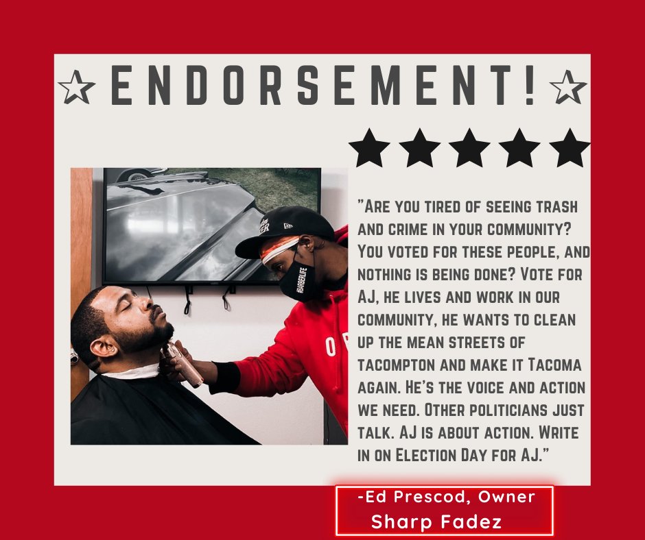 WhoDatAJ's tweet image. 🚨🚨🚨 Endorsement Alert!🚨🚨🚨

Business owner and local entrepreneur, @hazehoffa, endorses AJ for #taccouncil D2!

#tacomadeservesbetter #WriteInAJ #dontseattlemytacoma